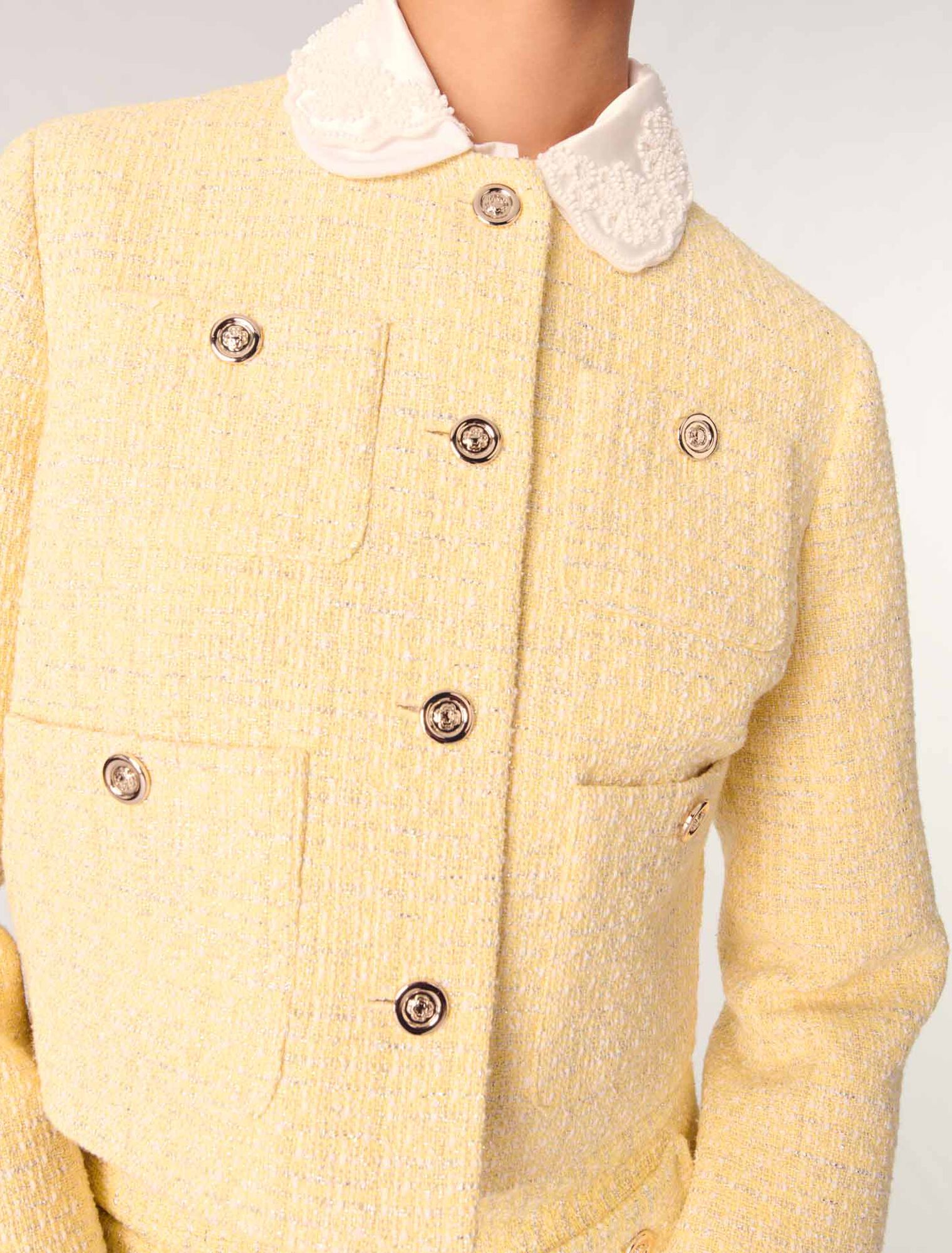 Yellow-Short tweed and lurex jacket