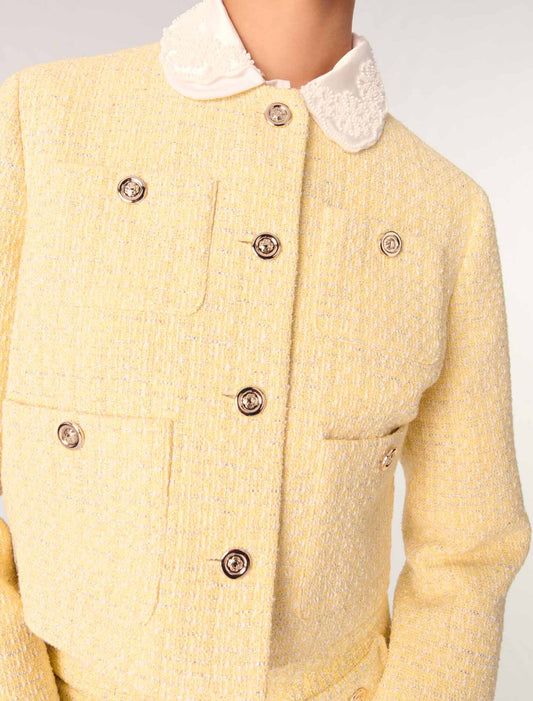 Yellow-Short tweed and lurex jacket