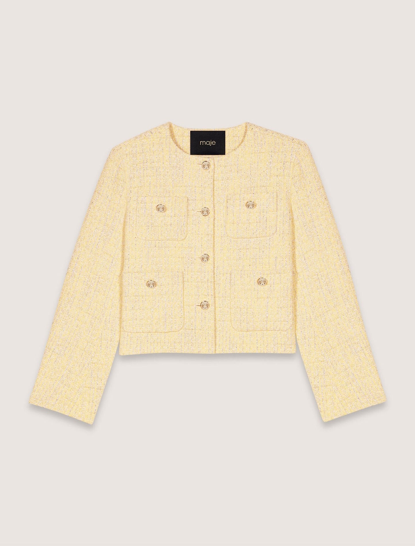 Yellow-Short tweed and lurex jacket