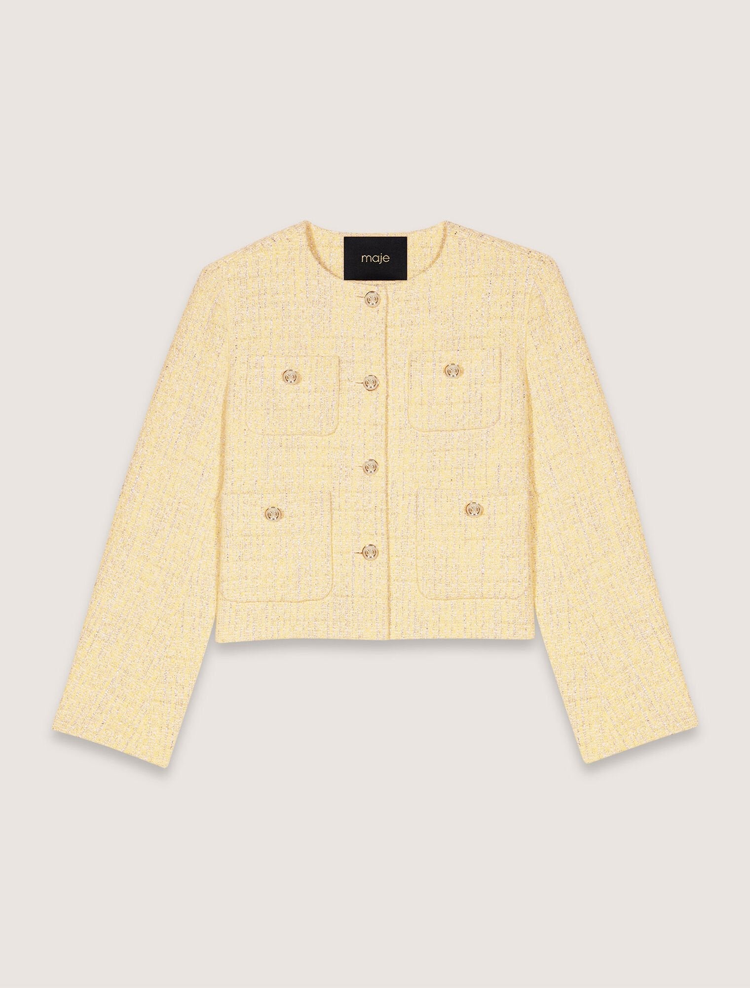 Yellow-Short tweed and lurex jacket