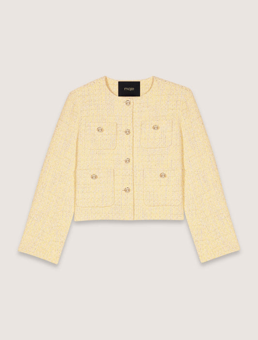 Yellow-Short tweed and lurex jacket