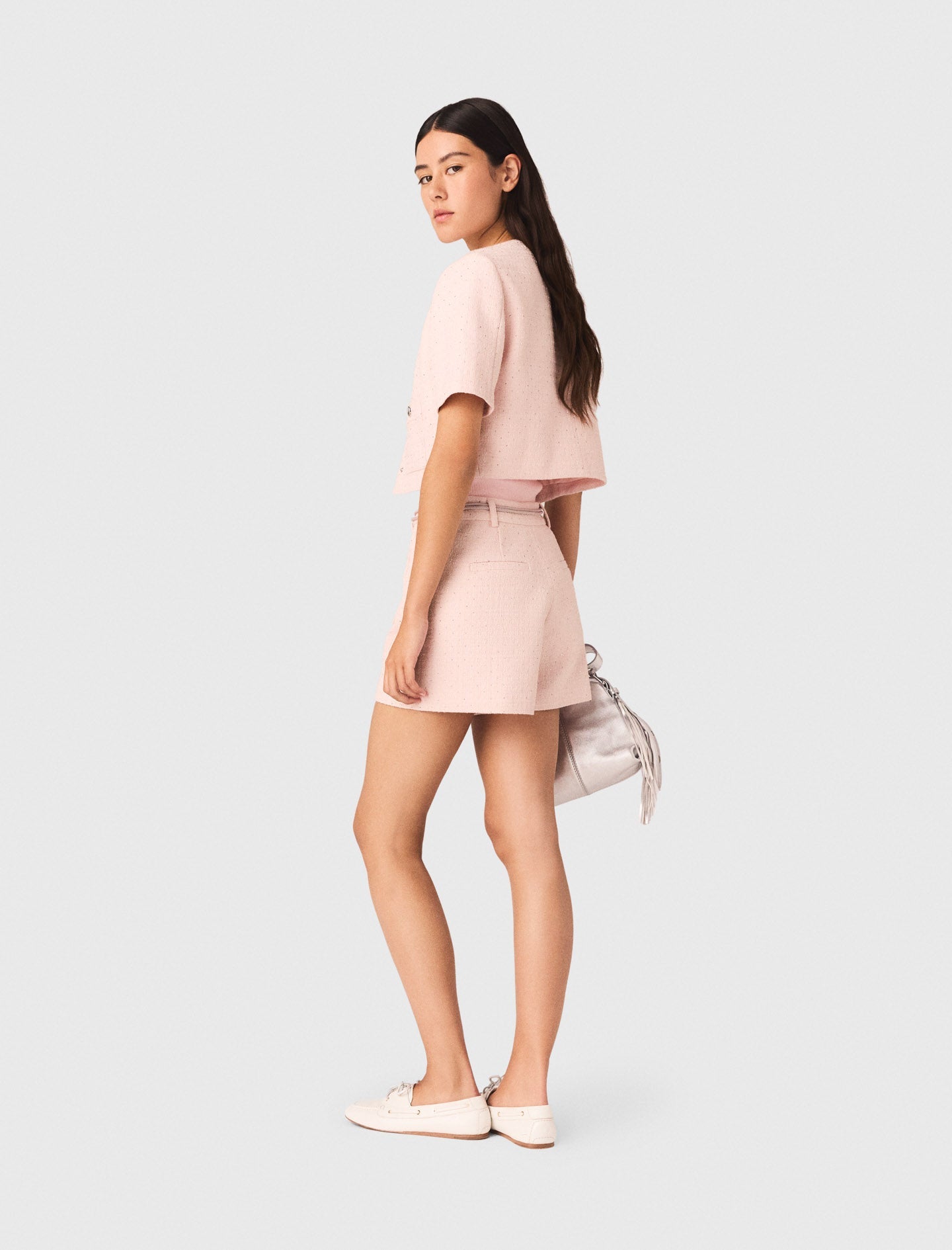 Short-Sleeved Tweed Jacket Pink