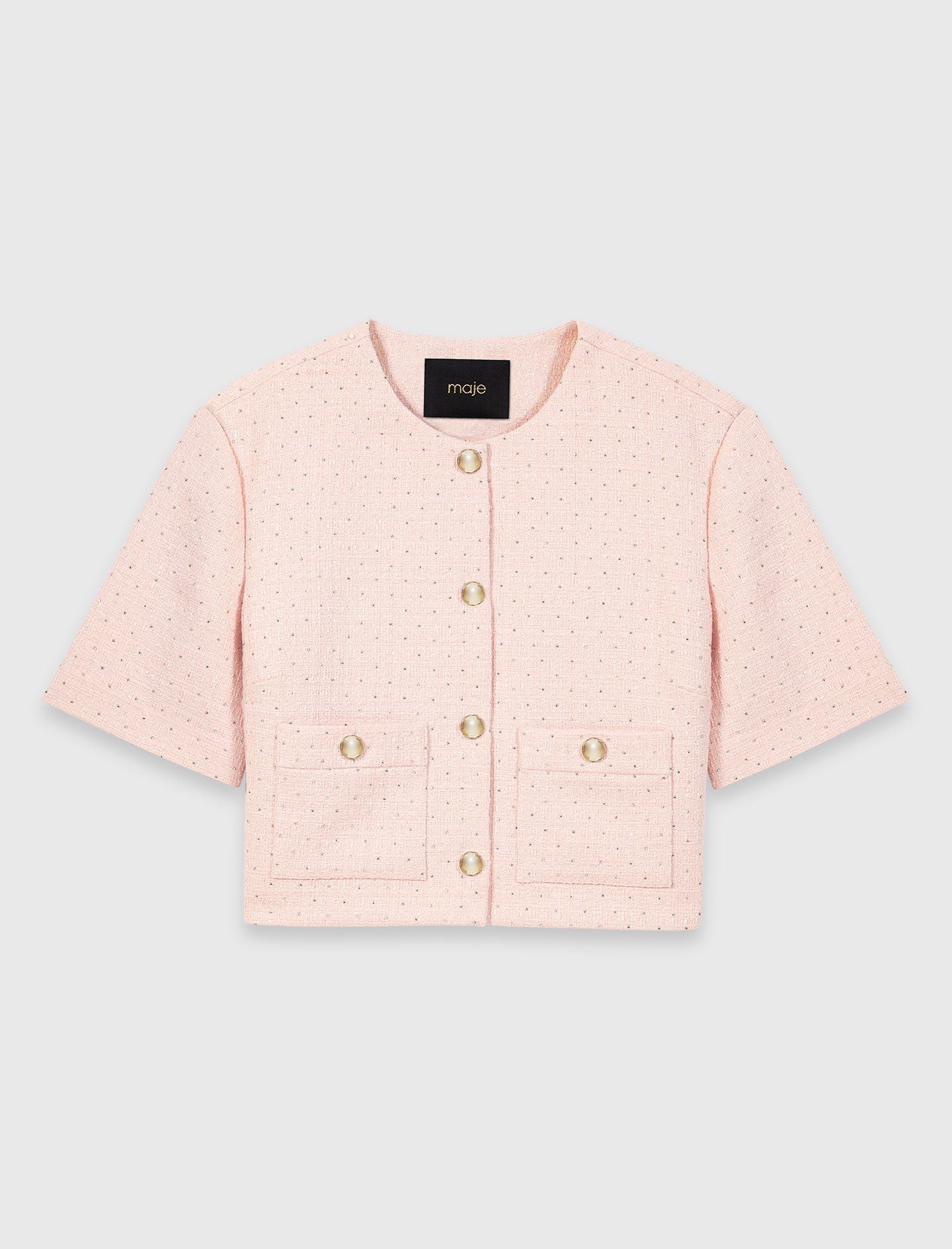 Short-Sleeved Tweed Jacket Pink