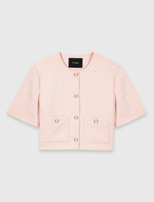 Short-Sleeved Tweed Jacket Pink