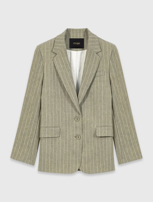 Linen Blend Suit Jacket Khaki