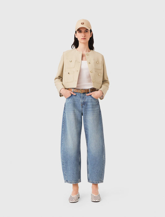 Short linen blend jacket Beige