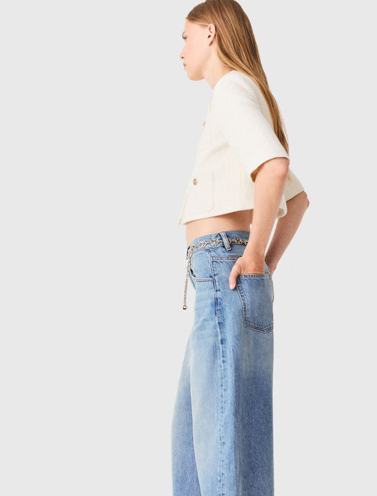 Short-sleeved tweed jacket Ecru