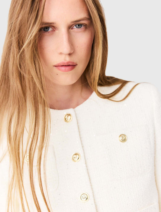 Short-sleeved tweed jacket Ecru