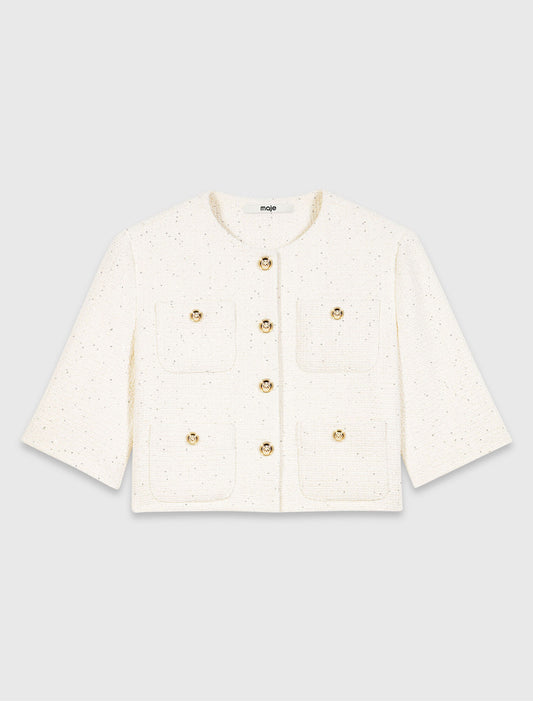 Short-sleeved tweed jacket Ecru